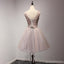 V Neckline Blush Pink Beaded Homecoming Dresses, Affordable Short Party Corset Back Prom Dresses, Perfect Homecoming Dresses, CM226