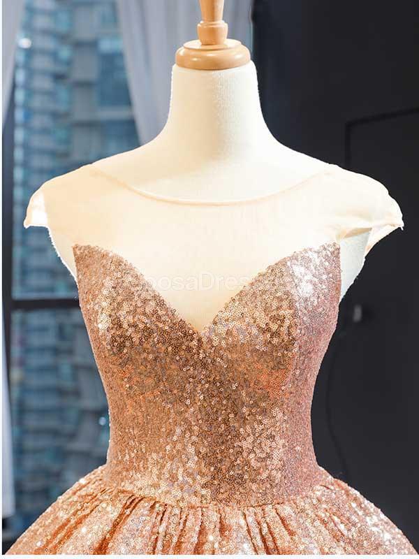 Robes de bal Rose Gold Sequin Evening Prom, Robes de bal de soirée, 12238