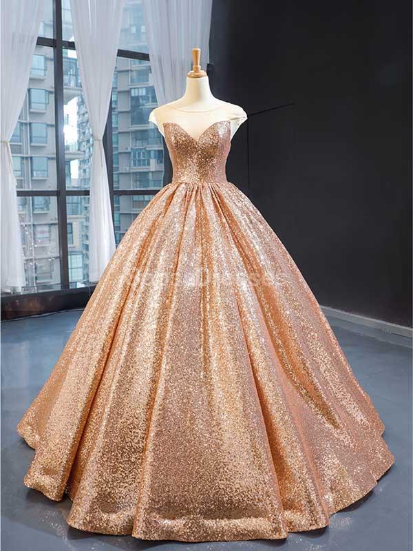 Robes de bal Rose Gold Sequin Evening Prom, Robes de bal de soirée, 12238