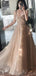 Tirantes Sparkly Gold A-line Vestidos de fiesta largos de noche, Vestidos de encargo baratos Sweet 16, 18569