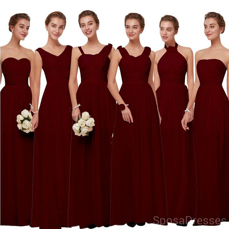 Mismatched Chiffon Dark Red Cheap Long Cheap Bridesmaid Dresses Online, WG630