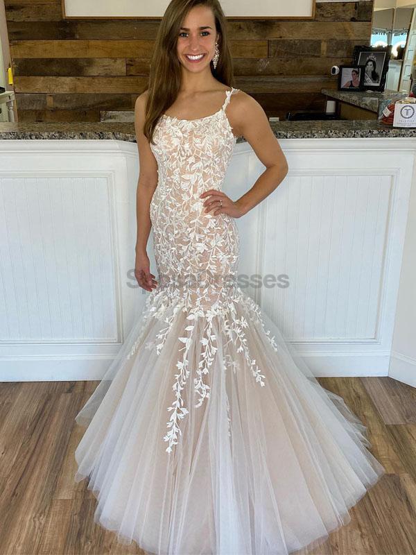 Lace Mermaid Straps Sexy Long Evening Prom Dresses, Evening Party Prom Dresses, 12247