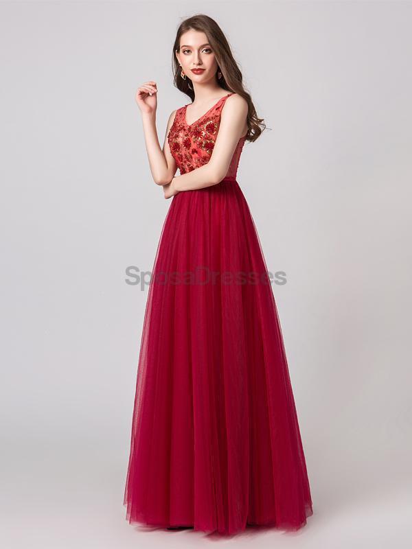 See Through Red Applique Evening Prom Dresses, Evening Party Prom Dresses, 12102