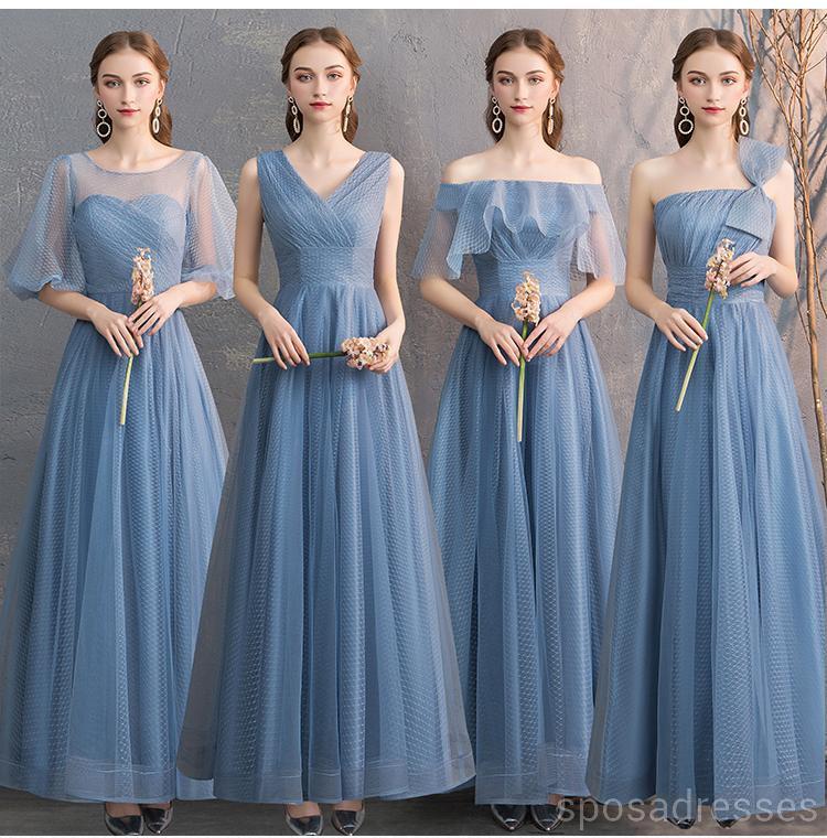 Dusty Blue Floor Length Mismatched Cheap Bridesmaid Dresses Online, WG533