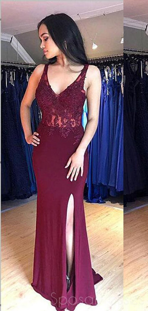 Sexy V Neck Mermaid Maroon Open Back Long Evening Prom Vestidos, Barato Dulce 16 Vestidos, 18419