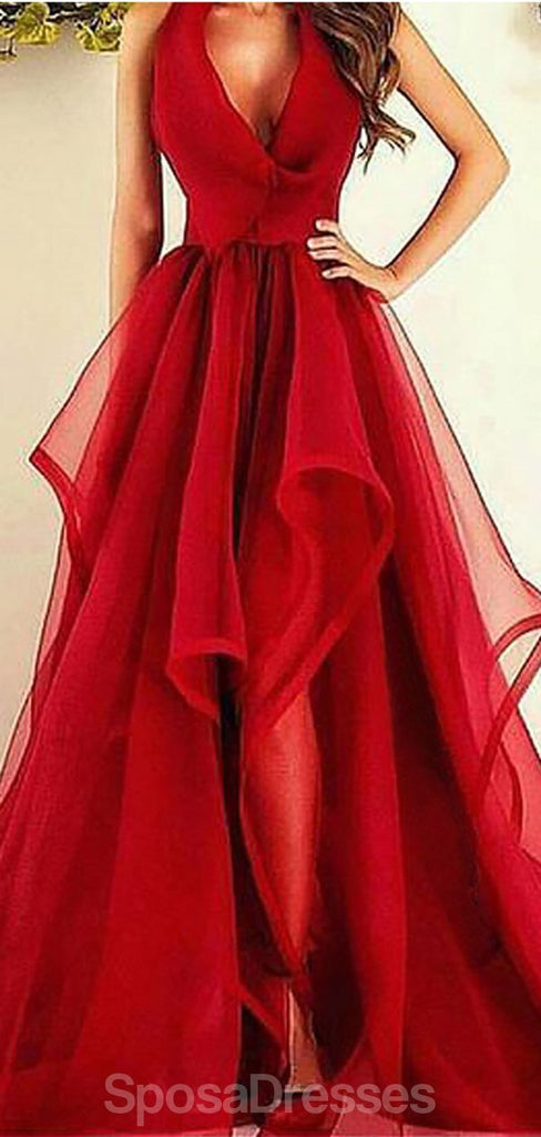 Halter red side slit Ruffles largo barato vestidos de fiesta de noche, vestidos de fiesta de la noche, 12343