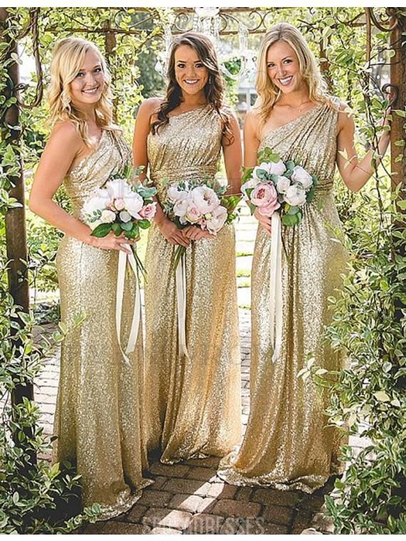 Sparkly One Shoulder Sequin Long Φτηνές Bridesmaid Φορέματα Online, WG318