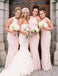 Halter Blush Pink Sereia Cheap Long Bridesmaid Vestidos Online, WG347