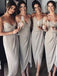 Spaghetti Straps Middle Slit Grey Short Cheap Bridesmaid Dresses Online, WG321