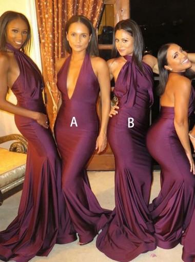 Sexy Mismatched Burgundy Mermaid Long Bridesmaid Dresses Online, WG299