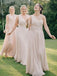 One Shoulder Chiffon Long Cheap Champagne Bridesmaid Dresses Online, WG273