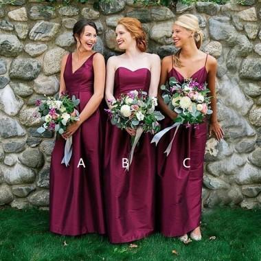 Mismatched Dark Red Custom Cheap Long Bridesmaid Dresses Online, WG369