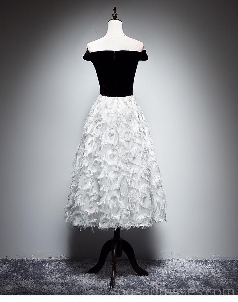 Off Shoulder Black And White Feather Cheap Homecoming Dresses Online, Cheap Short Prom Dresses, CM757