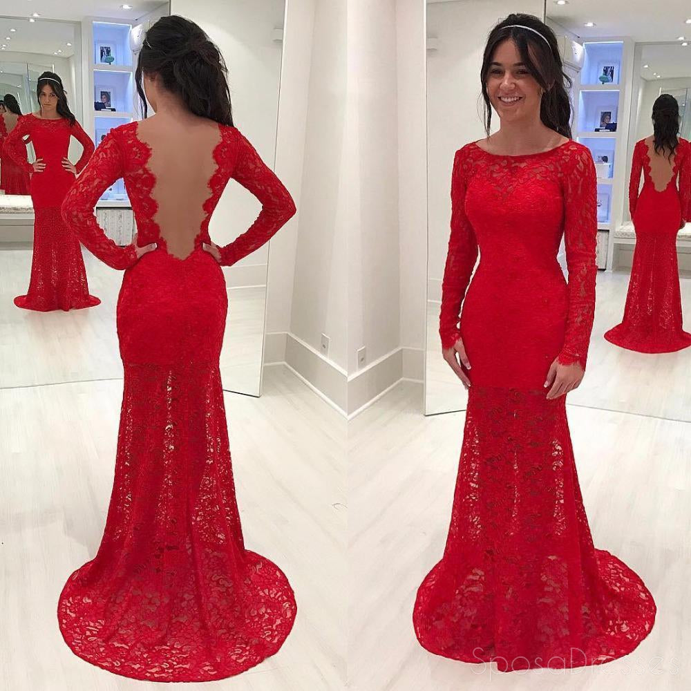 Backless Sexy Rojo de Manga Larga de Encaje de Sirena de Noche, Vestidos de fiesta, el Partido Popular de vestidos de fiesta, Vestidos de encargo Largo Vestidos de fiesta, Hoteles de Formal, vestidos de fiesta, Vestidos 17164