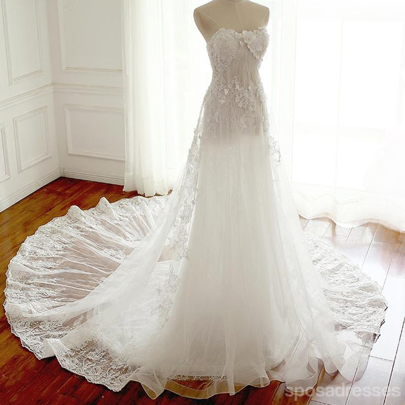 Sexy Strapless See Through Lace A line Wedding Bridal Dresses, Custom Made Wedding Dresses, Affordable Wedding Bridal Gowns, WD258