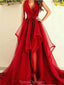 Halter Red Side Slit Ruffles Long Cheap Evening Prom Dresses, Evening Party Prom Dresses, 12343