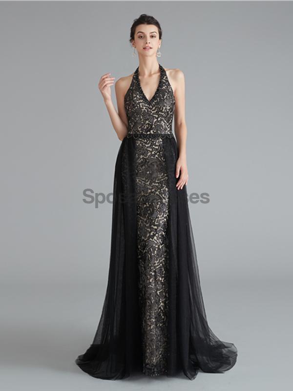 Sexy Halter Μαύρα Γοργόνα Lace Evening Prom Dresses, Evening Party Prom Dresses, 12124