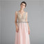 V Neck Chiffon Heavily Beaded Pink Evening Prom Dresses, Evening Party Prom Dresses, 12122