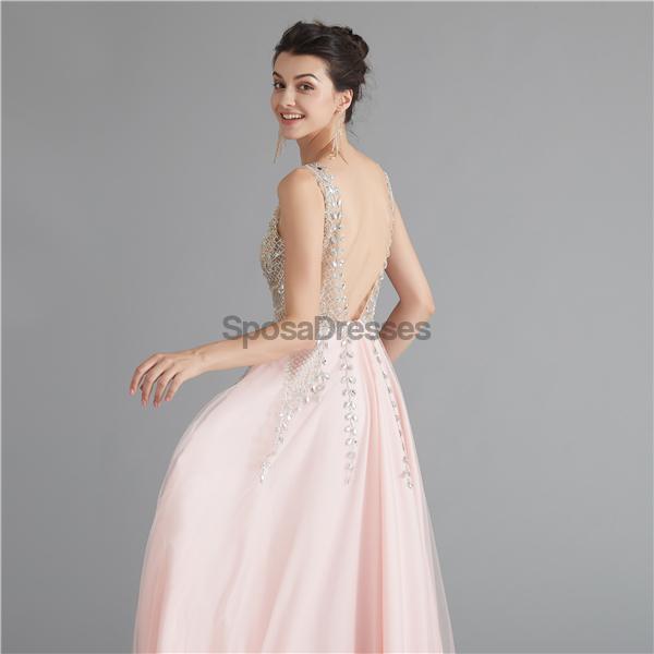 V Neck Chiffon Heavily Beaded Pink Evening Prom Dresses, Evening Party Prom Dresses, 12122