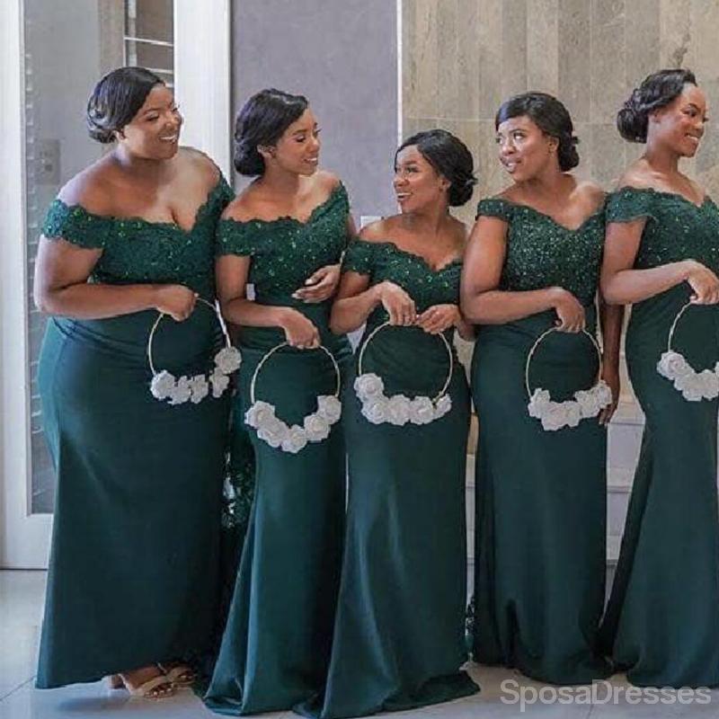 Off Shoulder Green Lace Applique Mermaid Short Cheap Bridesmaid Dresses Online, WG662