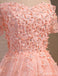 Off Shoulder  Short Sleeve Peach Lace Beaded Homecoming Prom Dresses, Affordable Short Party Prom Dresses, Perfect Homecoming Dresses, CM294