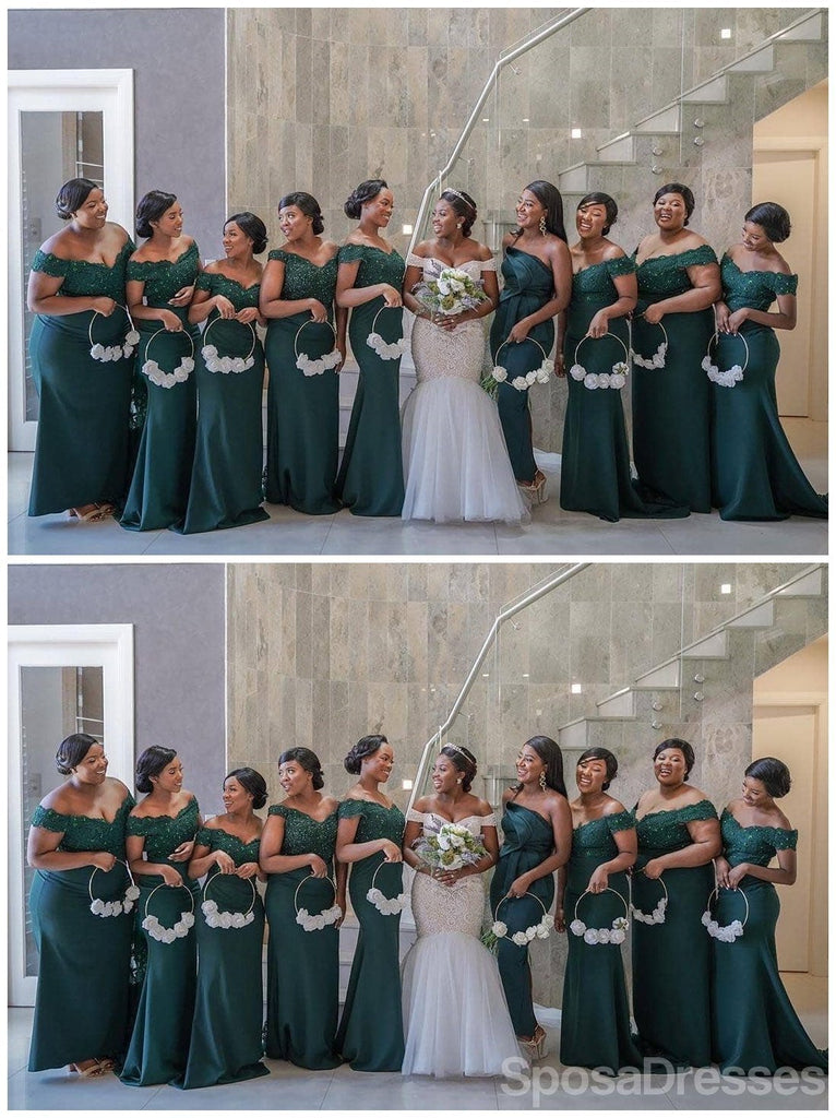 Off Shoulder Green Lace Applique Mermaid Short Cheap Bridesmaid Dresses Online, WG662