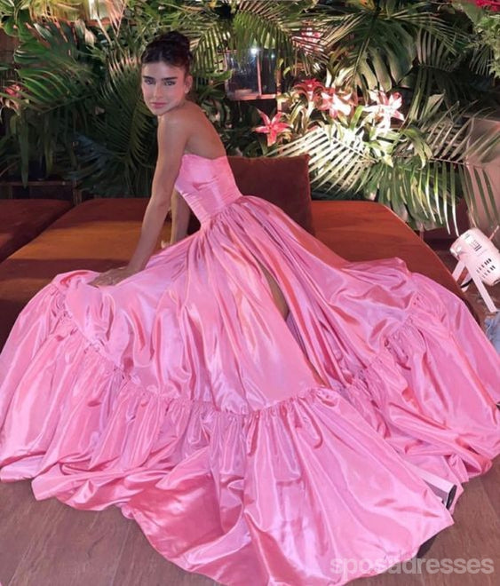 Pink A-line Strapless Side Slit Maxi Long Party Prom Dresses Online,13283