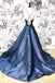 Simple Navy Blue Cheap Long Evening Prom Dresses, Cheap Custom Party Prom Dresses, 18584