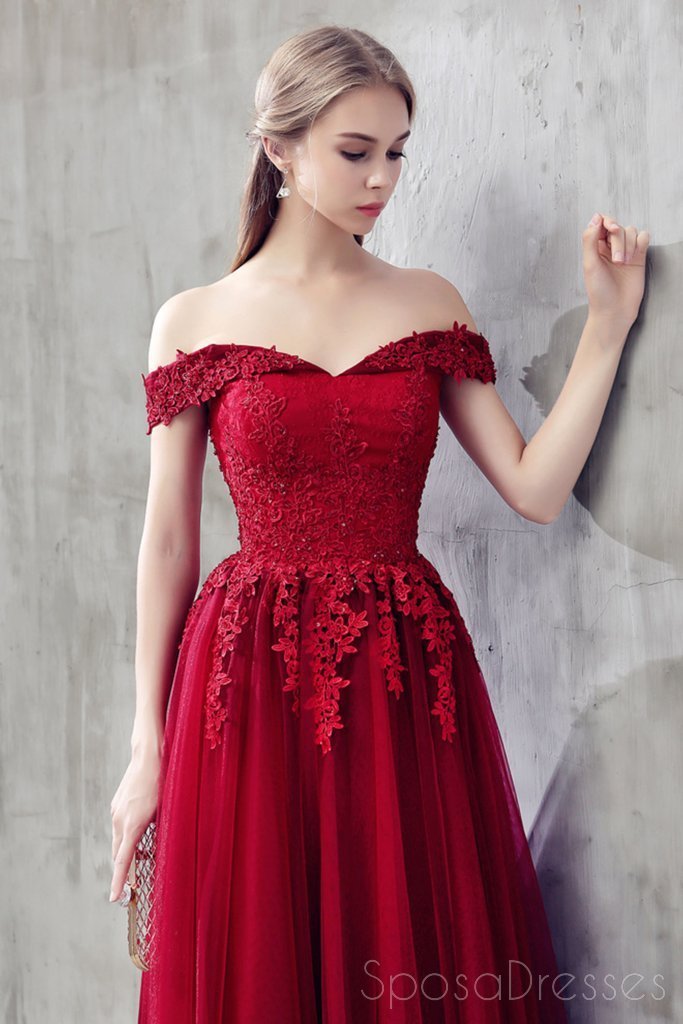 Off Shoulder Red Cheap Long Evening Prom Dresses, Cheap Custom Party Prom Dresses, 18583