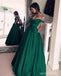 Emerald Green Off The Shoulder Custom Long Evening Prom Dresses, 17387