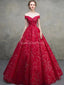 Red Off Shoulder Lace Ball Gown Long Evening Prom Dresses, Evening Party Prom Dresses, 12216