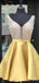 Gold V Neck Beaded Short Homecoming Dresses Online, Cheap Short Prom Dresses, CM838