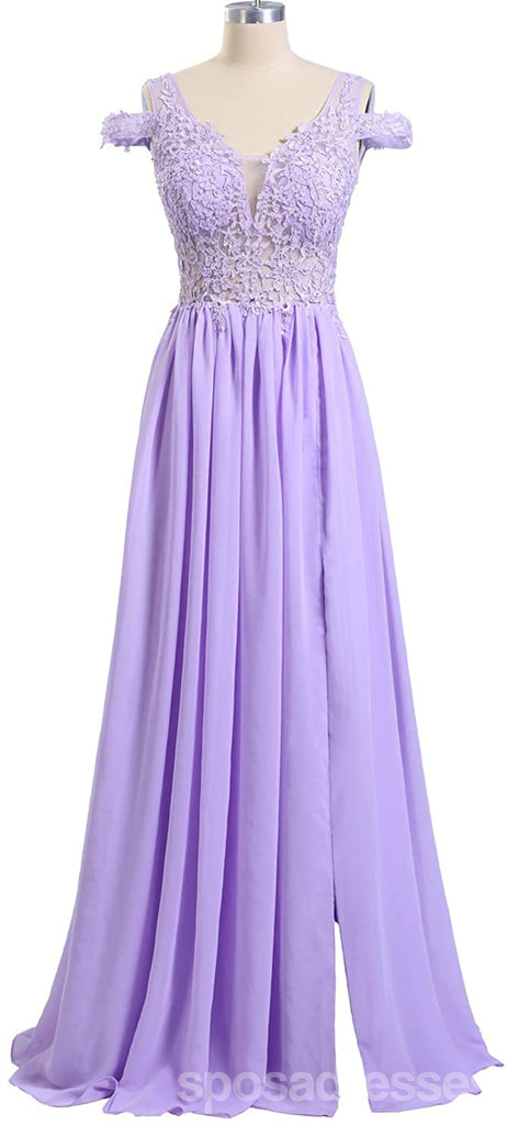 Side Slit Blue Chiffon Cheap Bridesmaid Dresses Online,WG757