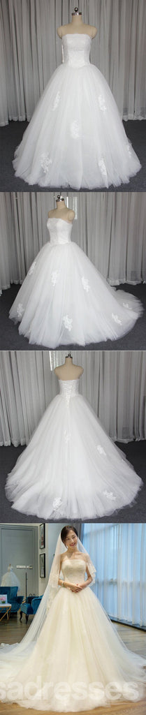 Trägerlos Ein Linientüll Hochzeitskleider, Kundenspezifisches Gemachtes Langes Hochzeitsabendkleid, Preiswerte Hochzeitsabendkleider, WD200