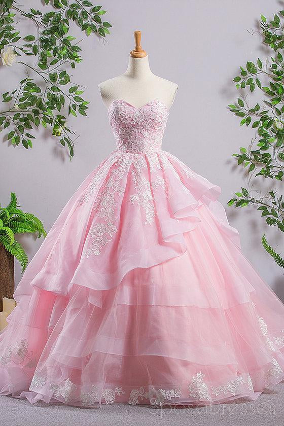 Sweetheart Pink A-line Lace Cheap Evening Prom Dresses, Sweet 16 Dresses, Quinceanera Dresses, 17488