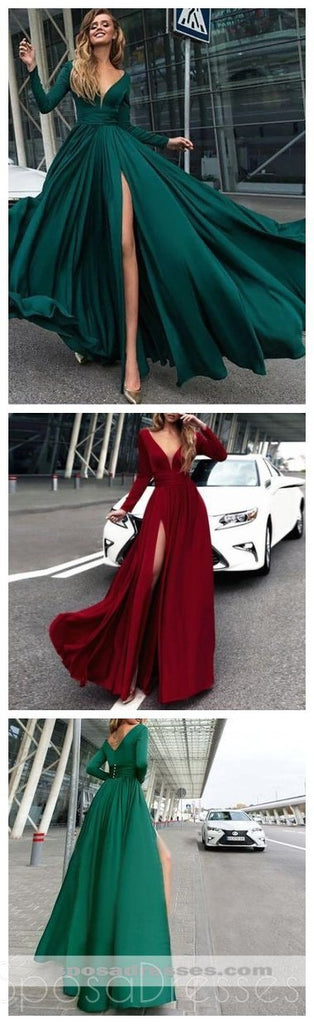 Long Sleeves Emerald Green Evening Prom Vestidos, Sweet Sweet 16 Vestidos, 18305