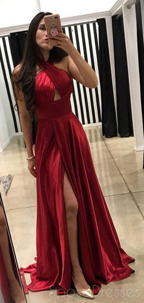 Halter Side Slit Burgundy Long Evening Prom Dresses, Cheap Custom Sweet 16 vestidos, 18447