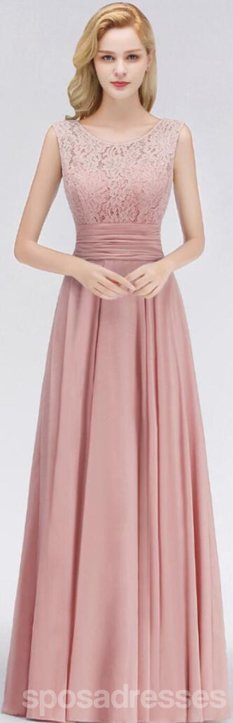 Lace Blush Pink Bodenlänge Nicht übereinstimmende Chiffon Brautjungfernkleider Online, WG543