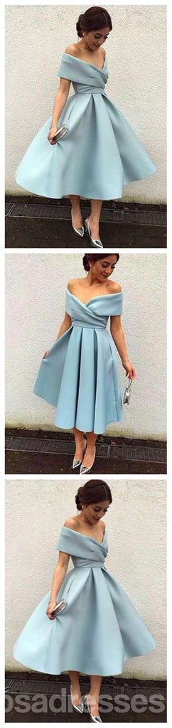 Off Shoulder Dusty Blue kurze billige Heimkehrkleider 2018, CM543