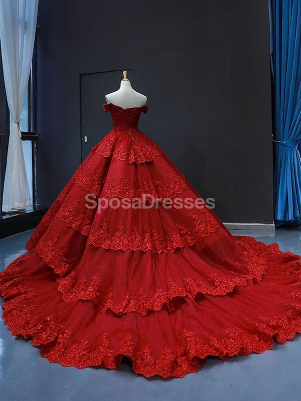 Off Shoulder Red Lace Long Evening Prom Dresses, Evening Party Prom Dresses, 12250