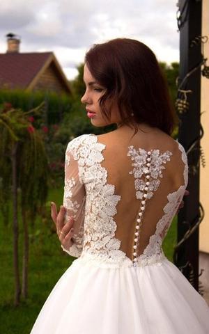 Sehen-Durch Lange Ärmel Lace A-line Custom Hochzeit Brautkleider, WD284