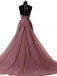 Halter Dusty Red See Through A line Lace Long Custom Evening Prom Dresses, 17408