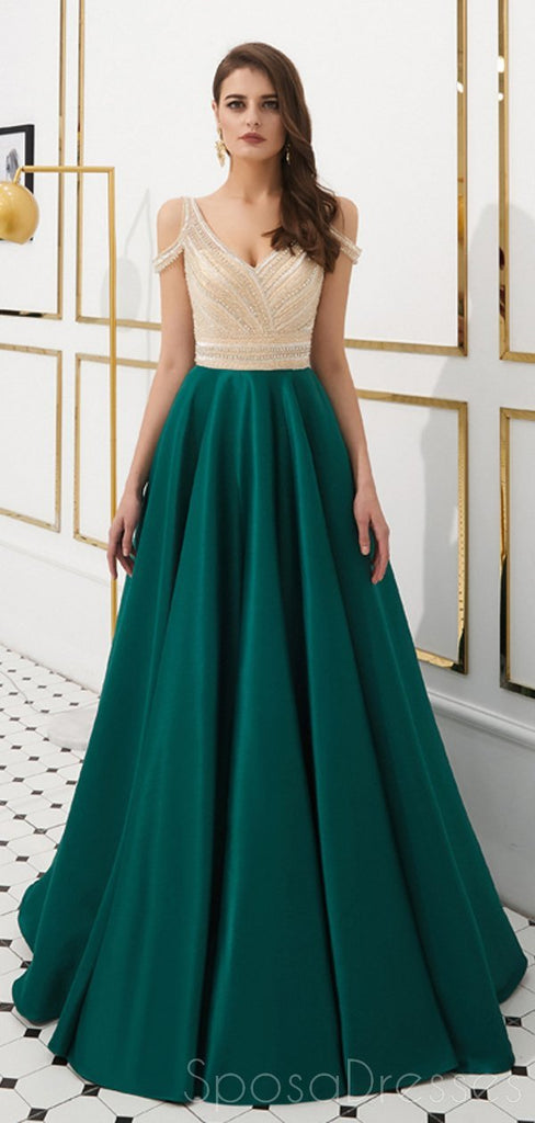 Fora do ombro verde esmeralda frisado Prom Dresses, Evening Party Prom Dresses, 12079