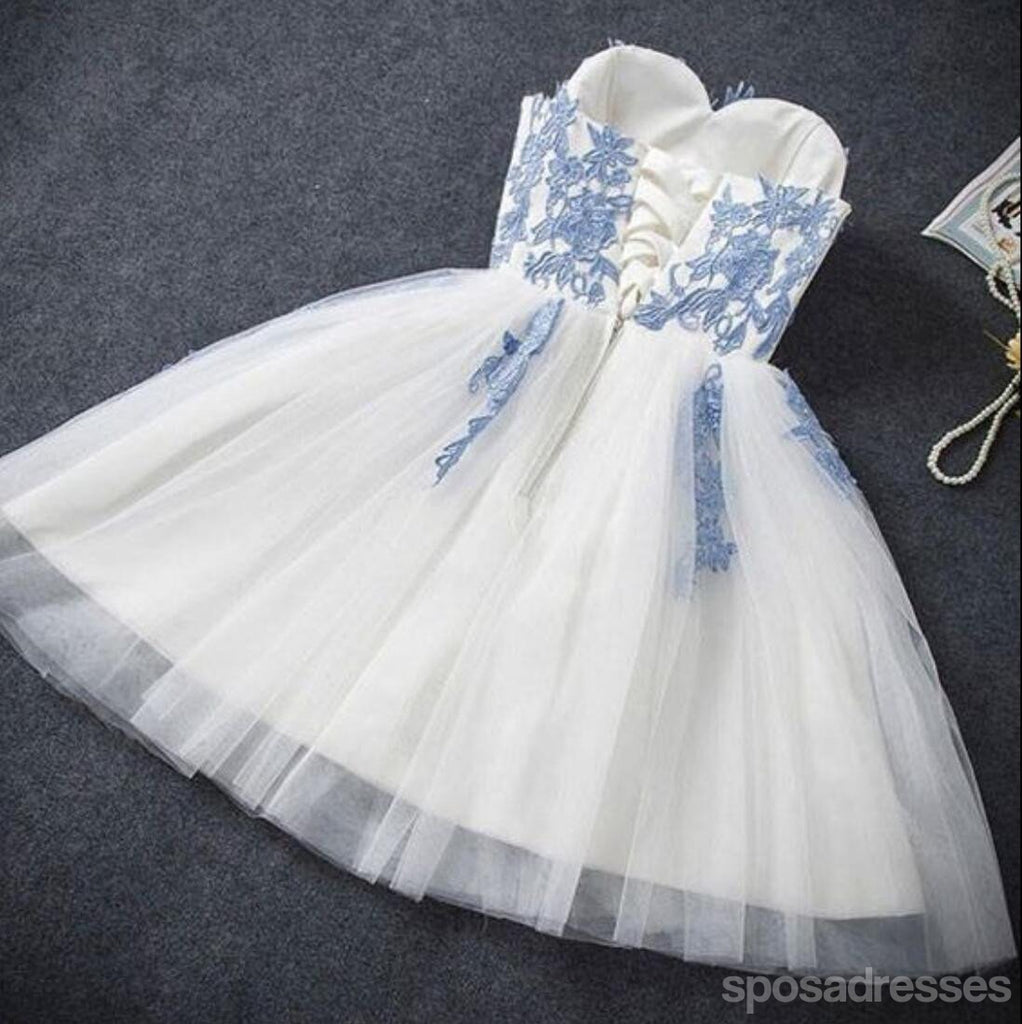 Sweetheart Ausschnitt Blaue Spitze Homecoming Prom Kleider, Günstige Sweet 16 Kleider, CM353