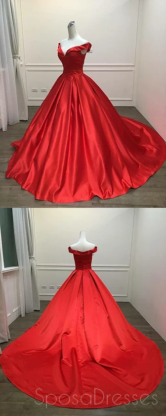 Off Shoulder Bright Red Long Evening Prom Dresses, Cheap Custom Sweet 16 Vestidos, 18515