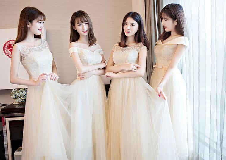 Lace Tulle Cute Long Bridesmaid Dresses, Cheap Bridesmaid Dresses, BD003