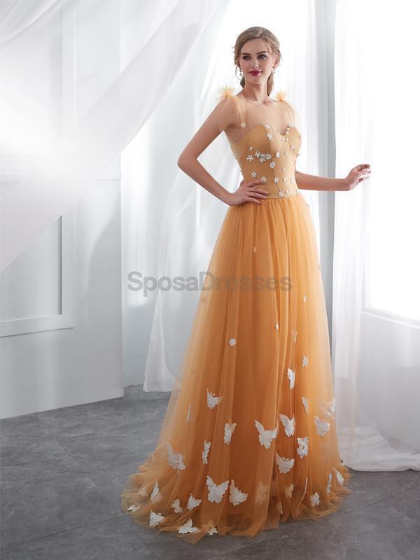 Cucharada de Mantequilla de la Mosca de la Naranja de Una línea de Tul de Noche, vestidos de fiesta, Vestidos de Noche de Fiesta vestidos de fiesta, Vestidos 12025