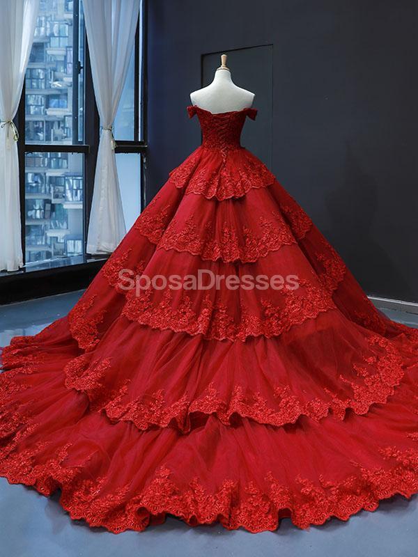 Fuera del hombro Vestidos de fiesta largos de encaje rojo, Vestidos de fiesta de noche, 12250