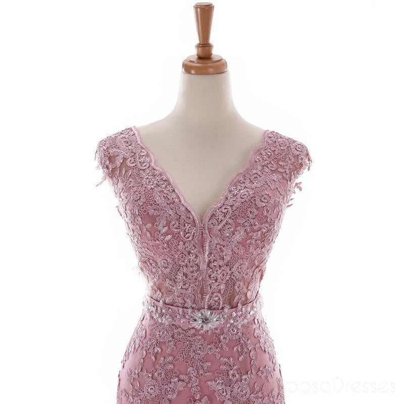 Sexy encaje sirena V escote polvoriento Rosa largo noche vestidos de baile, Popular barato largo 2018 fiesta vestidos de baile, 17226