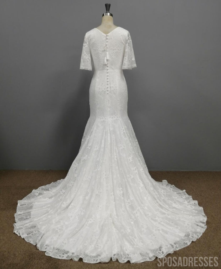 1/2 Long Sleeves Lace Mermaid Wedding Dresses, Cheap Wedding Gown, WD677